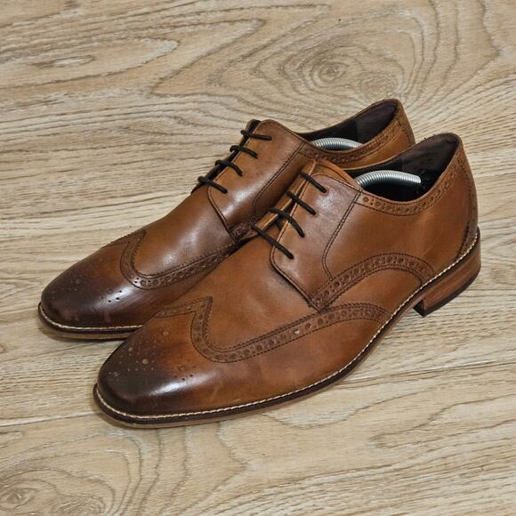 Florsheim Leather Wingtip Oxford Brogue Dress Shoes Men 11D English Tan Brown - Picture 1 of 9
